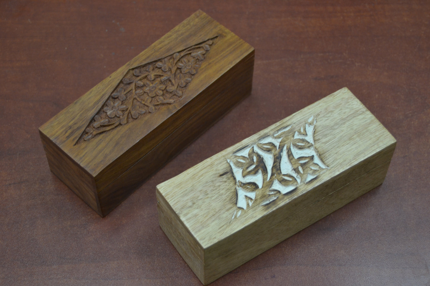 2 Pcs Set Handcrafted Trinket Wood Box